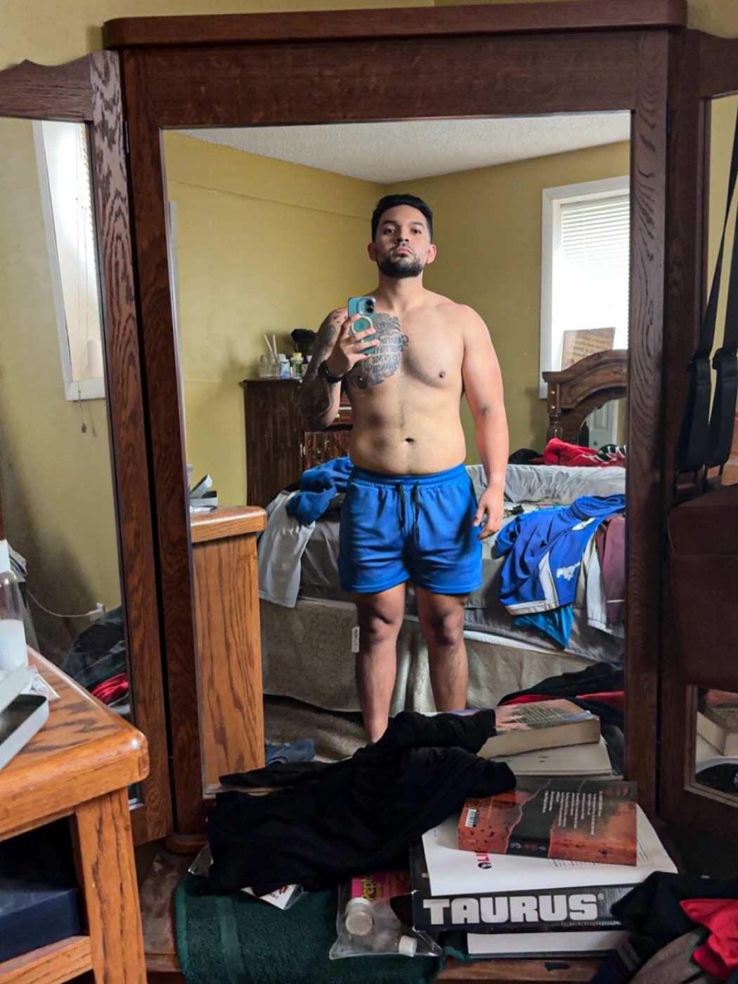 Elijah at the start of his 16-week rebuild, June 24, 2025, at 210 pounds.